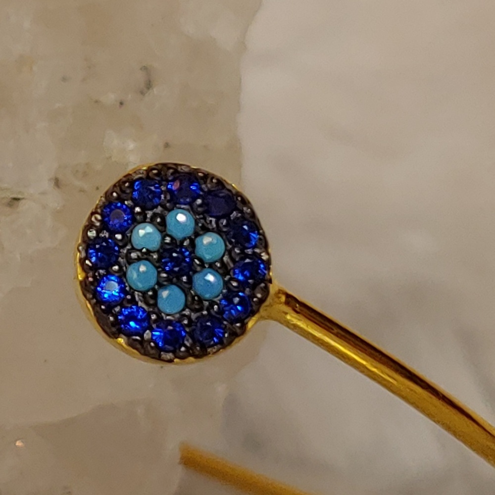 Dainty Italian Gold Sterling Teal Bangle Bracelet - Picture 5 of 8